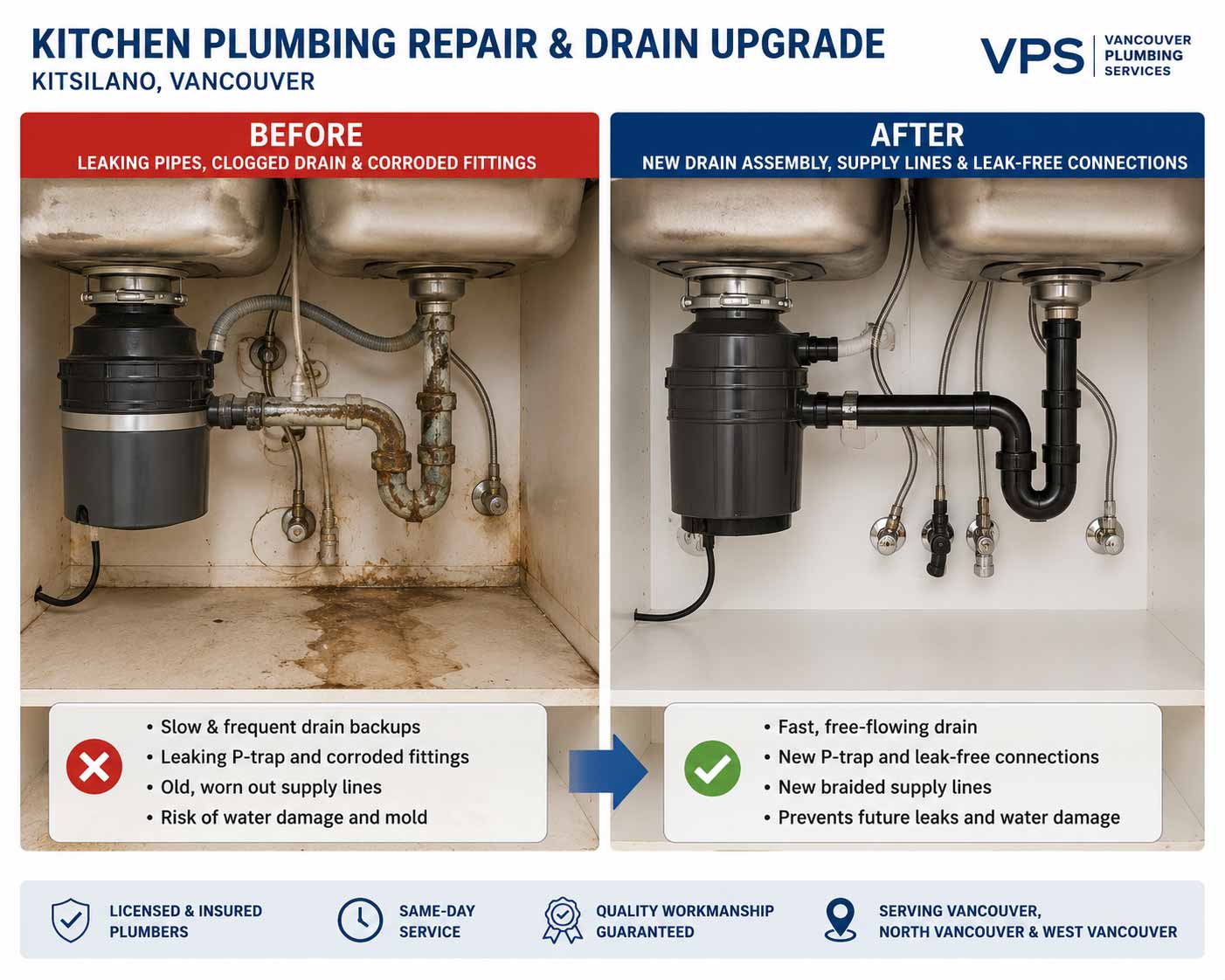 a picture of before and after kitchen sink plumbing services in kitchen
